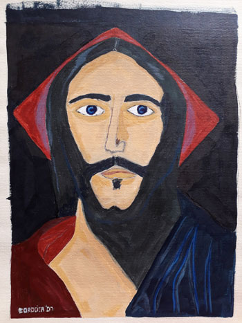 Español: Jesús de Nazaret. Mi primer pintura al acrílico sobre papel canson. 2007. Pintura basada según El Salvador de El Greco, Sacristía de la Catedral de Toledo.