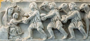 Adoration of the Magi. Panel from a Roman sarcophagus,