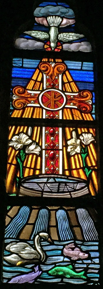 Baptism window Veurne cathedral Belgium