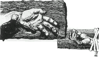 Close-up of the right of one cross and the left of another, showing the pinned hands