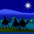 Magi, wise men, three kings follow star 