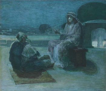 Nicodemus coming to Jesus at night
