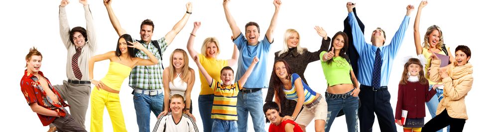 group of happy volunteers